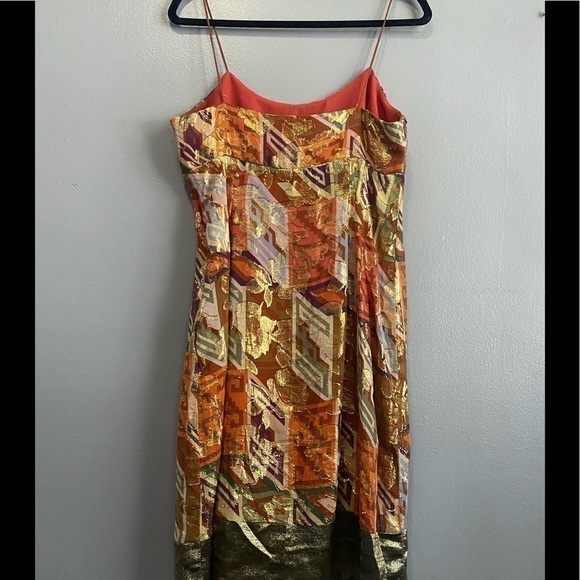 Nicole Miller Silk Metallic Gold Dress - Picture 2 of 6
